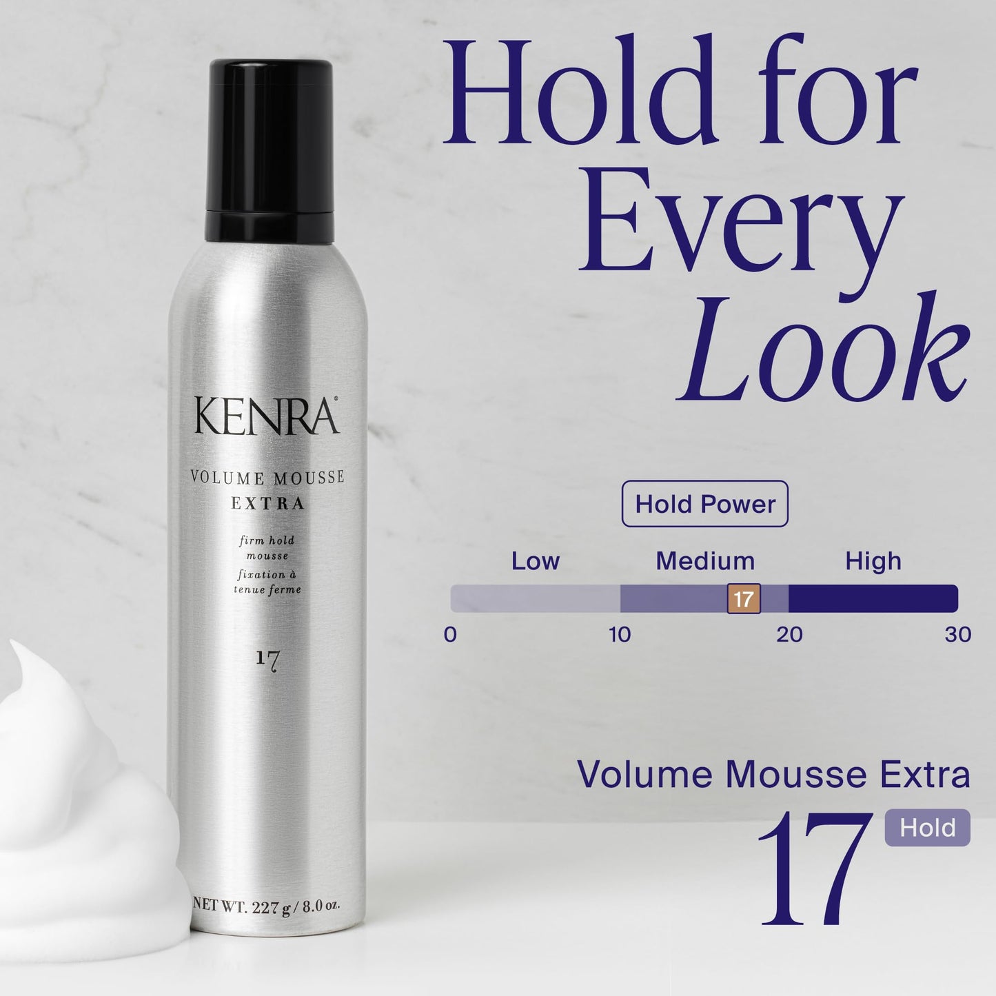 Kenra Volume Mousse Extra 17 | Firm Hold Mousse | Non-drying, Non-flaking Lightweight Formula | Tames Frizz & Conditions |Thermal Protection up to 450F| All Hair Types | 8 oz