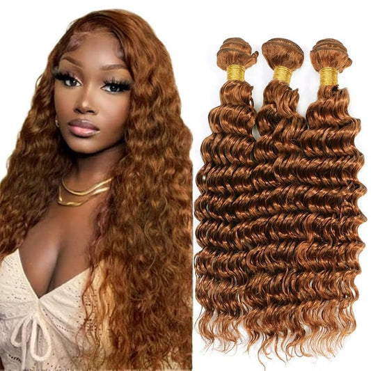 Xddnamei Augfst Virgin Weave Human Hair Bundles 300g Color 30 Light Brown Deep Wave Bundles Human Hair 8 10 12 Inch 11A Unprocessed Soft Sewn In Quick Weave Hair Bundles for Black Women