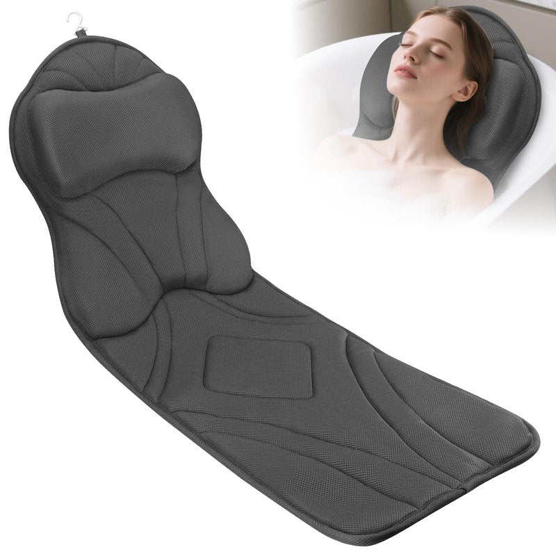 LOOWARTS Full Body Bath Pillow for Tub Ergonomic Bathtub Pillow for Neck and Back Support,4D Mesh Bathtub Cushion with 10 Non-Slip Suction Cups