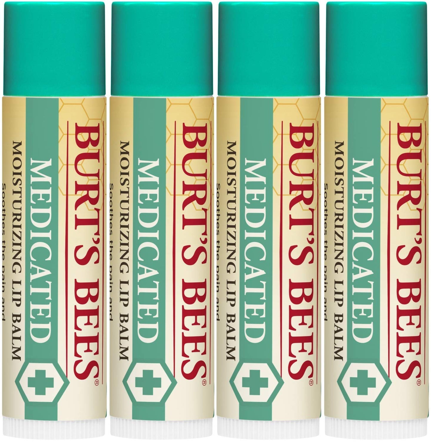 Burt's Bees Medicated Lip Balm, With Eucalyptus Oil and Menthol, Tint-Free, Natural Origin Lip Care, 4 Tubes, 0.15 oz.