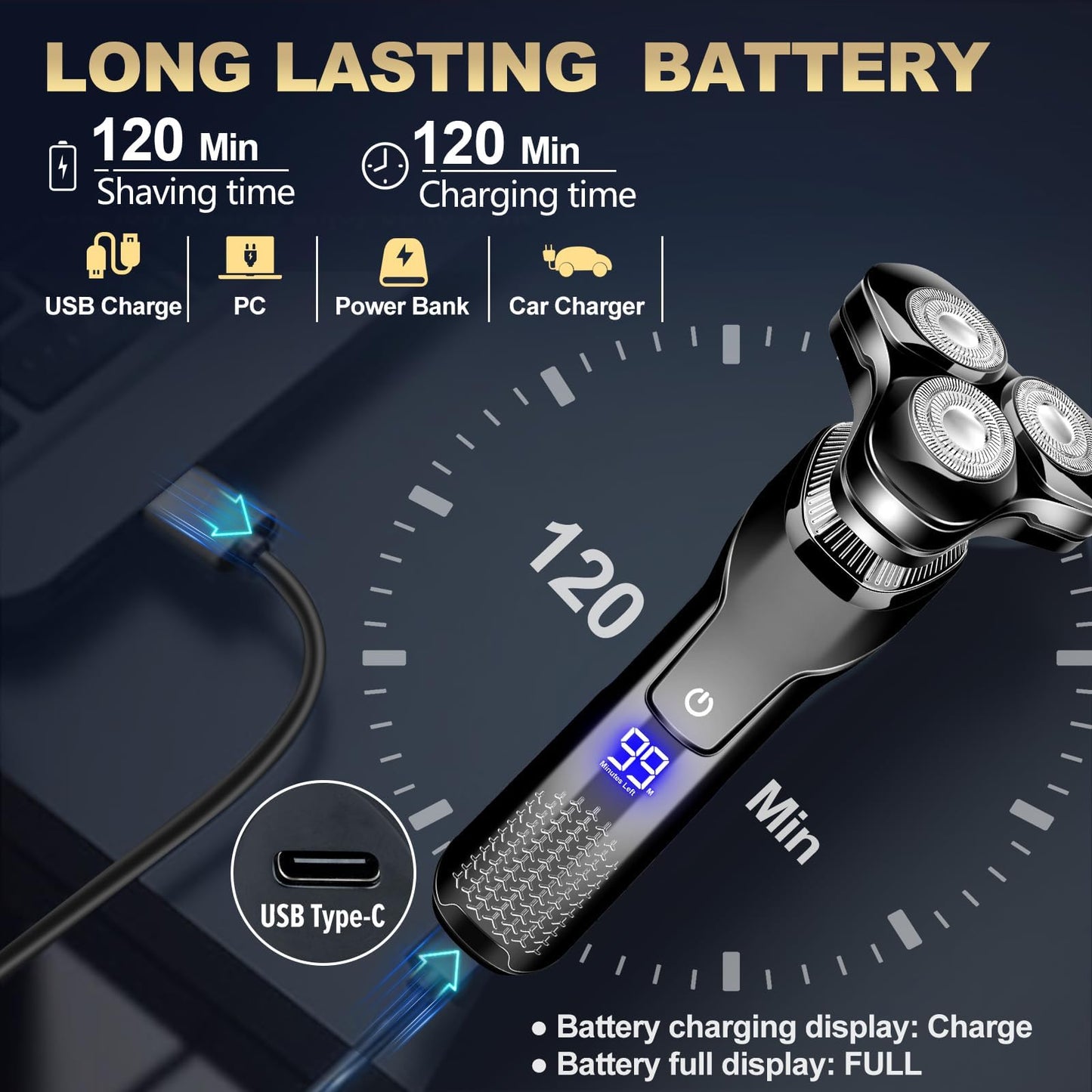 Electric Razor for Men, LED Display 100% Waterproof Cordless Razor, Wet/Dry Shaving,Electric Shaver for Men Includes Nose Hair Trimmer Beard Trimmer Travel Shaver