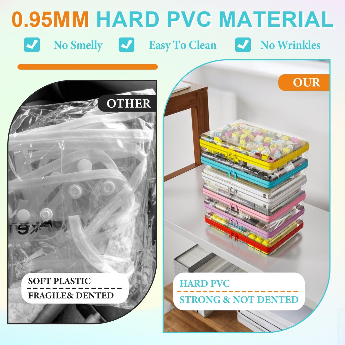 Stuffygreenus 6 Pcs Clear Hard Zipper Case Hard-Sided Premium Storage Case Plastic Clear Hard Shell Zipper Pouch Portable Travel Organizer Box for Building Blocks Puzzles Cosmetics Makeup Pencil (M)