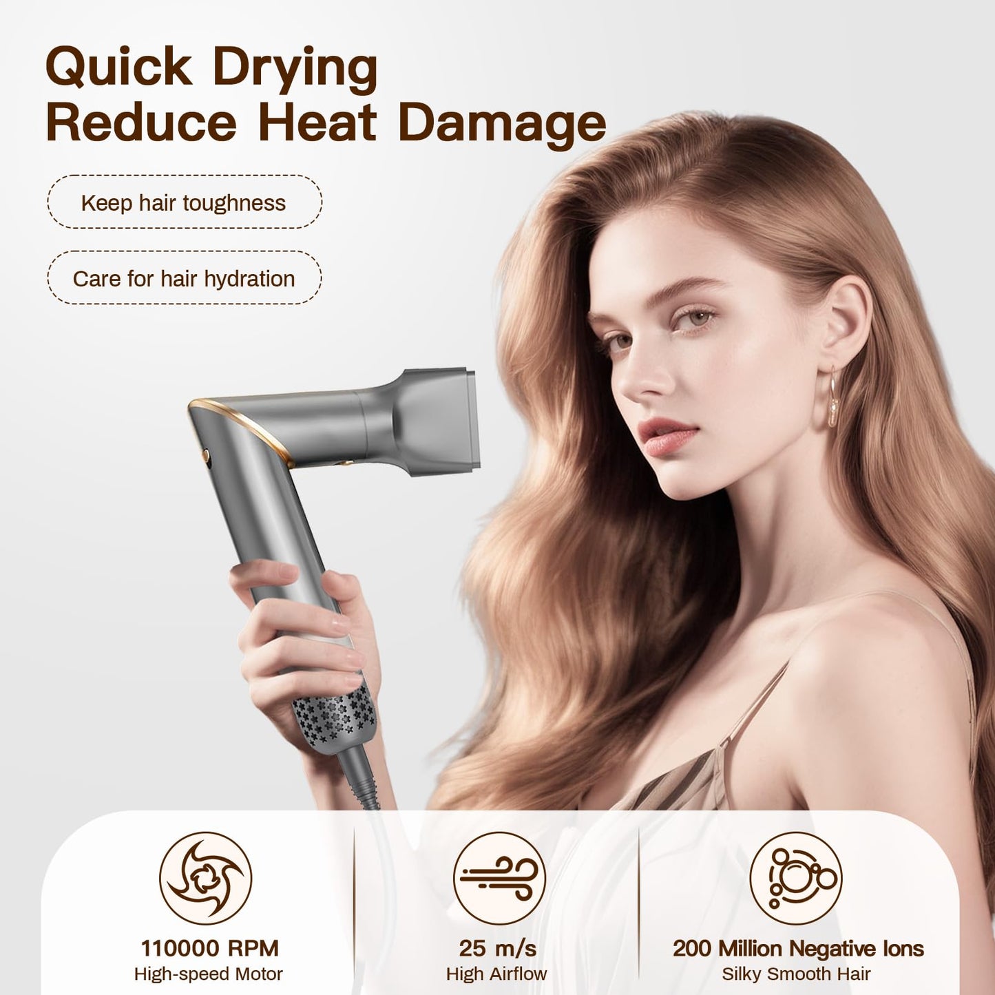 Hair Blow Dryer Brush, 3 in 1 Hair Brush for Fast Drying, Straightening and Curling, Creat Voluminous and Smooth Hair, Ceramic, Temperature Adjustable