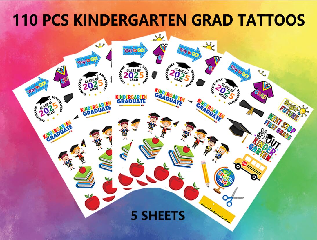 Kindergarten Graduation Temporary Tattoos - Fun Party Decorations for Kids | 110 Pcs Set for 2025 Celebrations