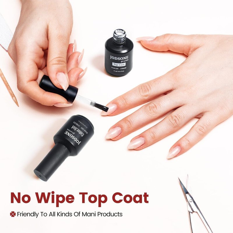 JODSONE 15ML Top Coat Gel Polish High Gloss Shine Finish Long Lasting Gel Nail Polish Professional Manicure Home DIY No Wipe
