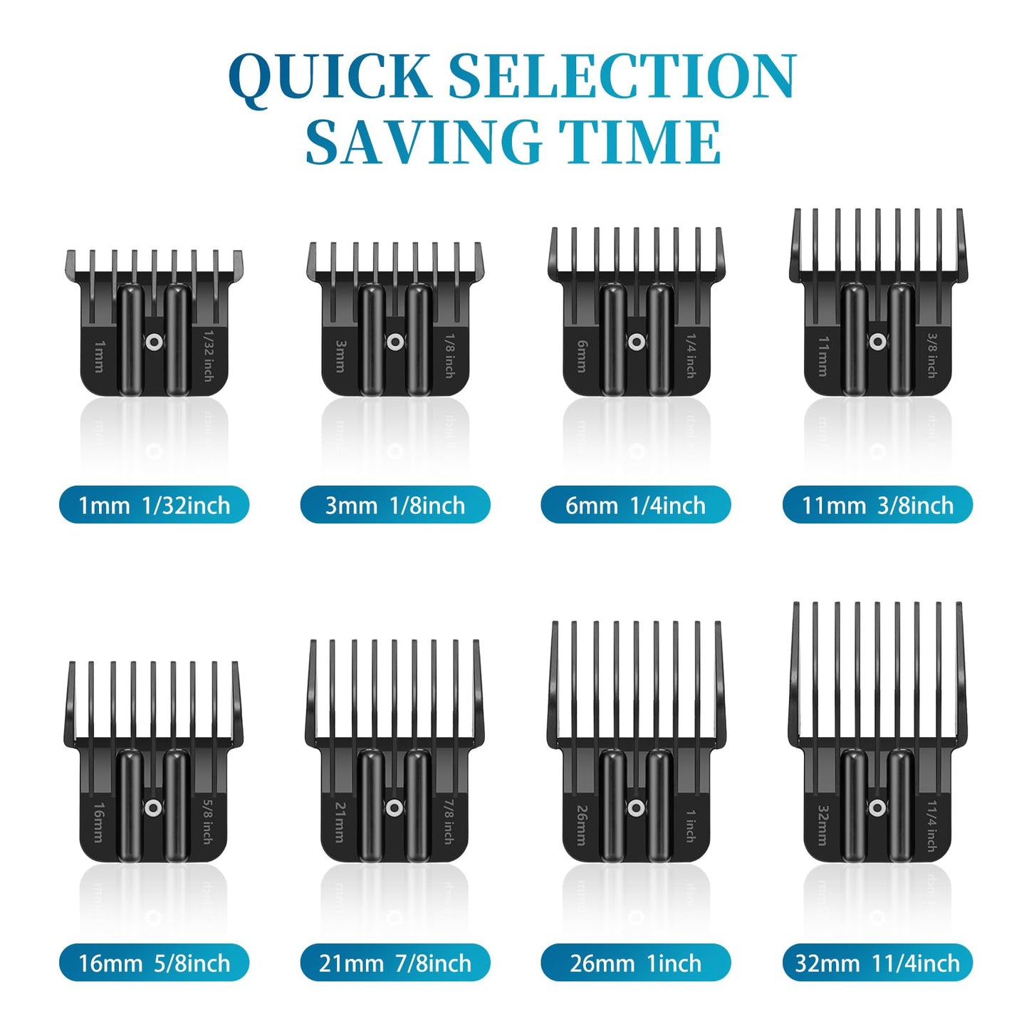 8 Premium Trimmer Guards Fits for BaBylissPRO Barberology Outlining Hair Trimmers (FX787) and LoPROFX Trimmers (FX726), Replacement Guards with Metal Spring Clip - From 1/32-5/4 inch with Organizer