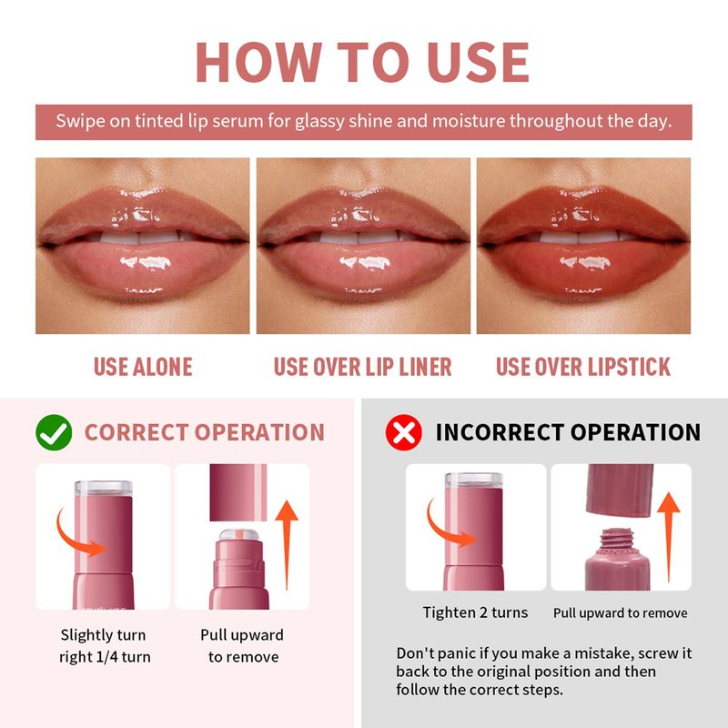 Tinted Lip Serum, High Shine Hydrating Lip Serum with Pluming Polypeptides, Glossy Finish (#3 Peachy Cora)