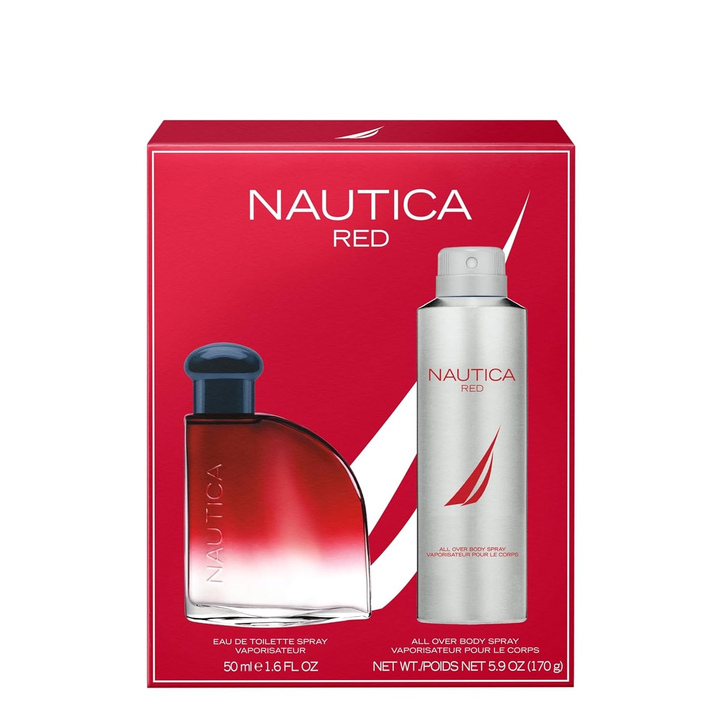 Nautica Men's Fragrance Set - Red EDT 1.6 fl oz & Body Spray 5.9 oz | Aromatic Fougere with Black Pepper, Lavender & Rosemary