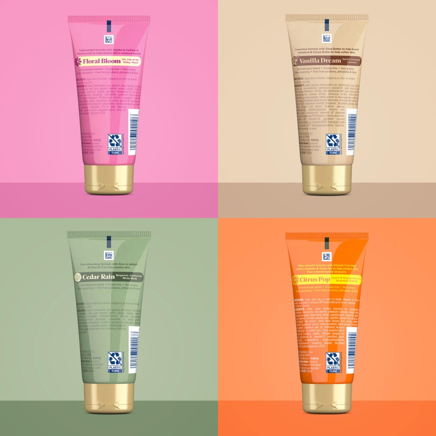 Gold Bond Scented Hand Cream Set, Everyday Hand Cream to Hydrate the Skin, Assorted Scents, 3 oz, 4 pk