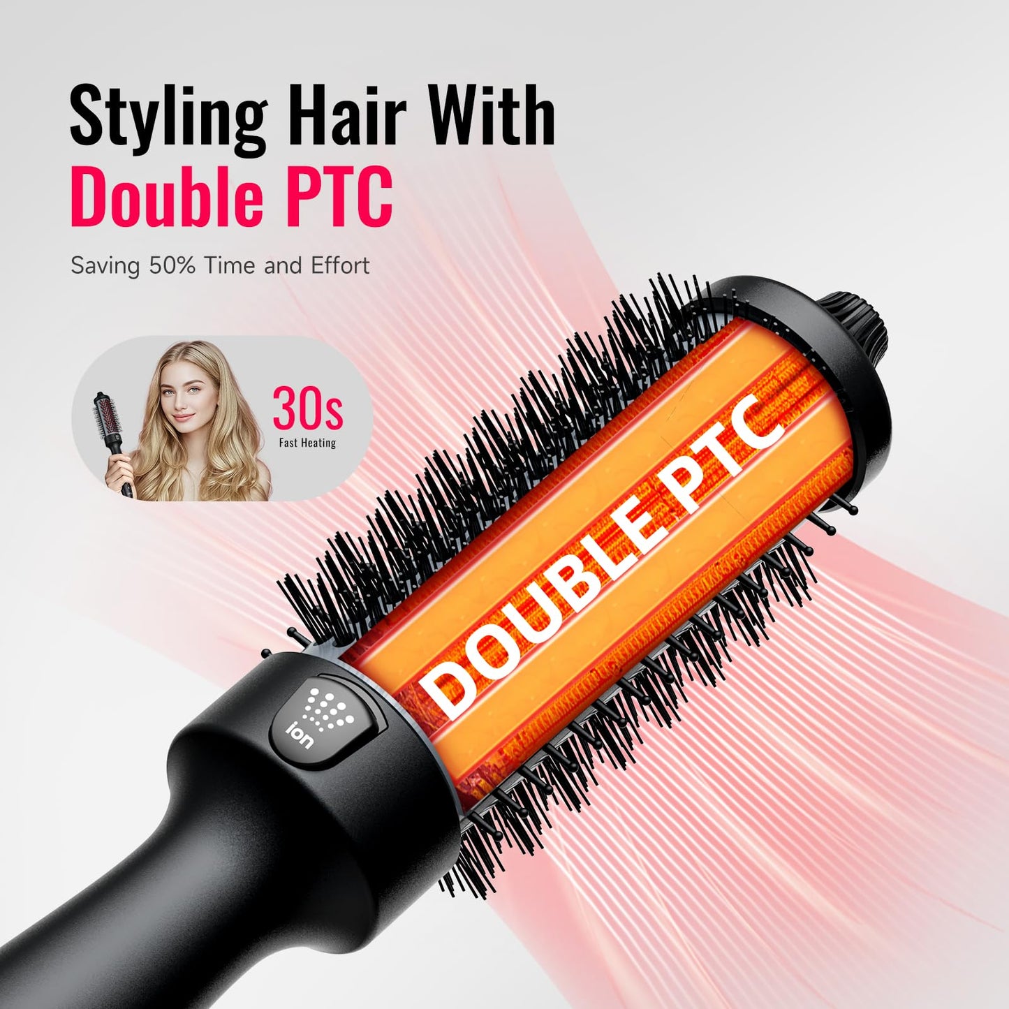Thermal Brush,Lena 1.5 Inch All-in-1 Heated Round Brush with Titanium Barrel-Infrared&Negative Ion Technology,Smooth,Frizz-Free Styling Tool,5 Heat Settings,LED Display,Black