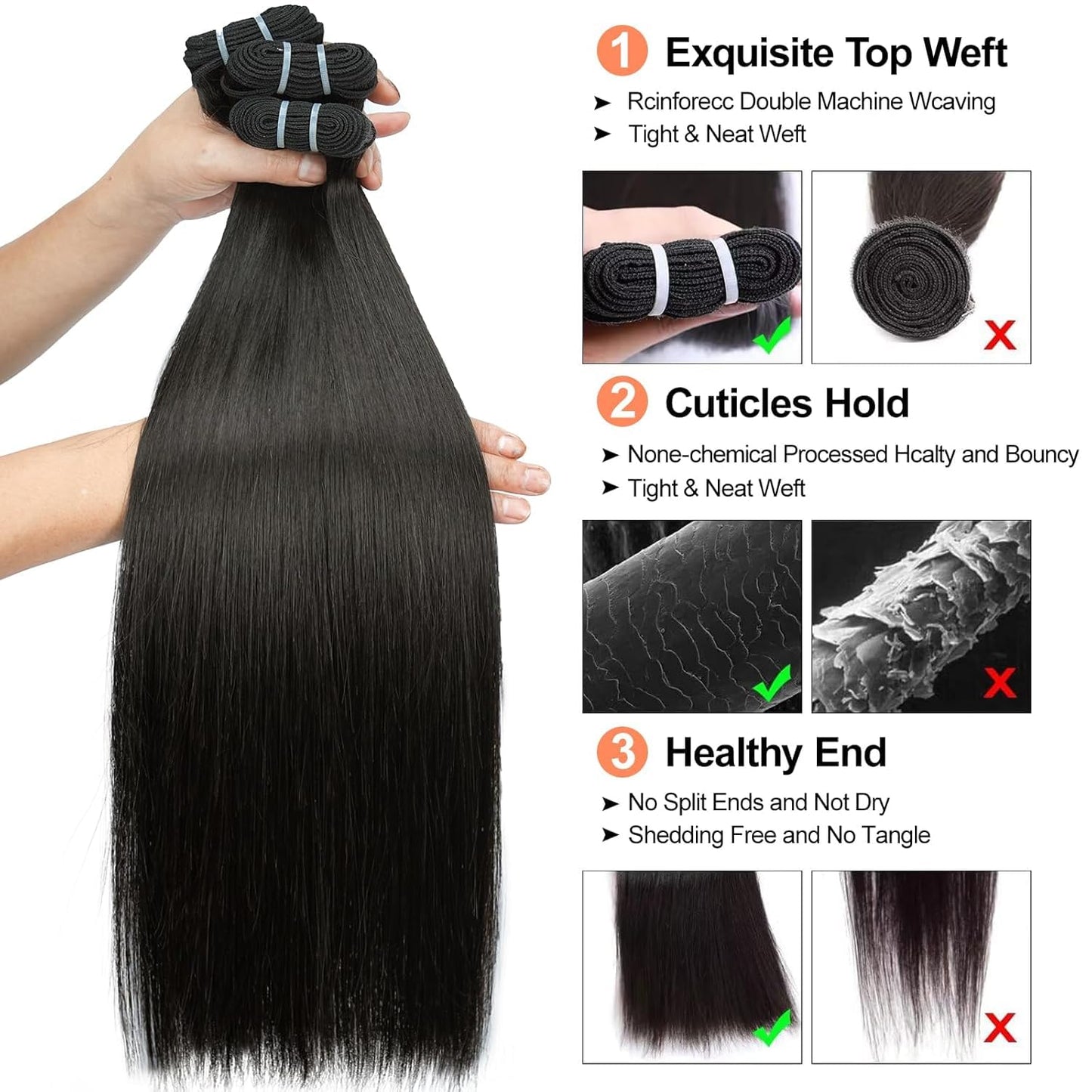 VIPbeauty Raw Straight Bundles Human Hair Bundles 14A Brazilian 1 Single Bundle Human Hair 100% Unprocessed Virgin Weave Bundles Human Hair Raw Remy Hair Bundles Natural Black 95g 20 Inch