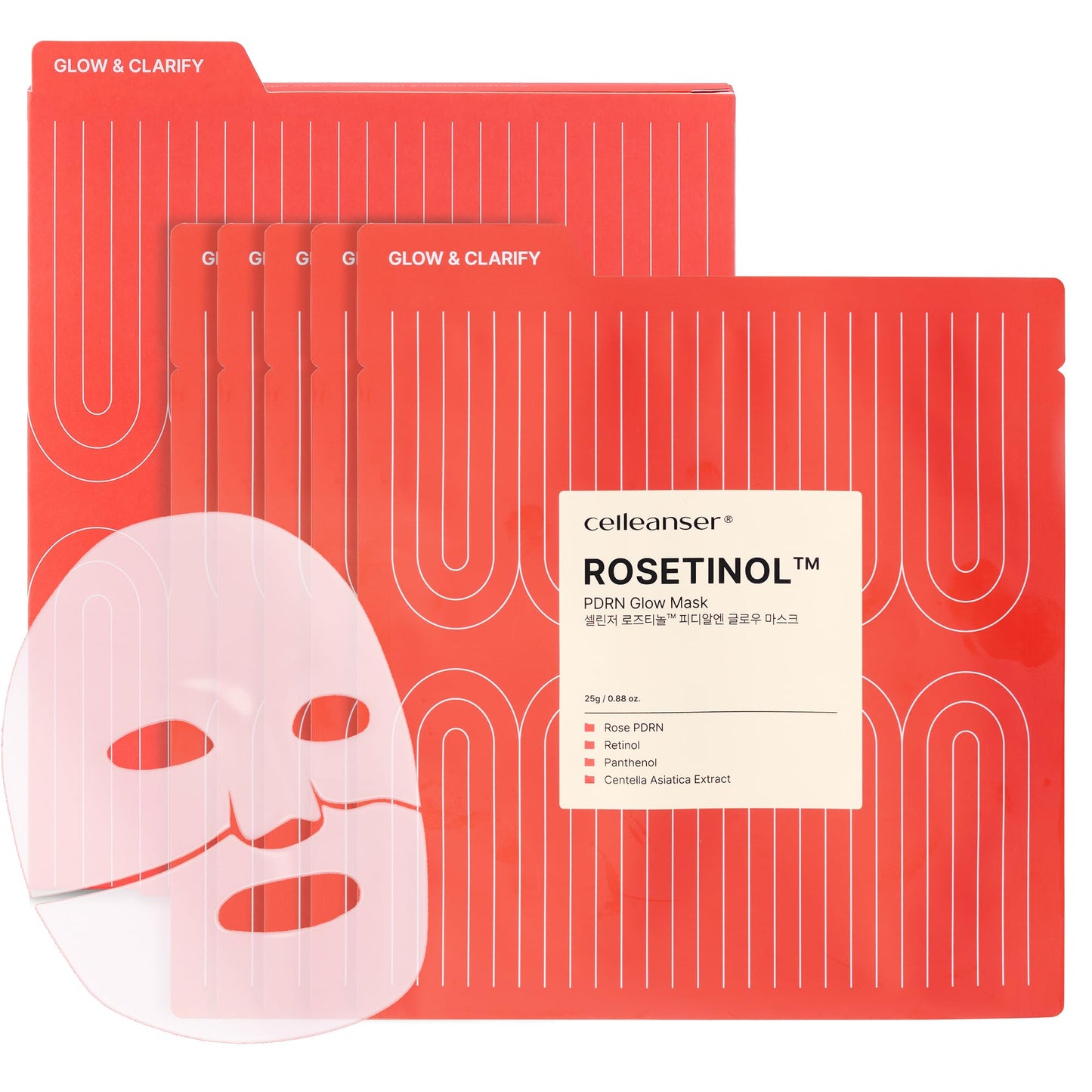 CELLEANSER ROSETINOL™ PDRN Glow Mask – Smooth, Healthy Glow Skin Hydrogel Facial Mask with Rose PDRN & Retinol (25g x 5ea.)