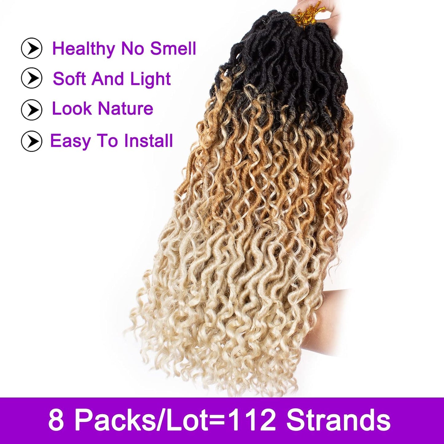 Goddess Locs Crochet Hair - 18 Inch Ombre Boho Faux Locs | 8 Packs, Pre-Looped, Soft Synthetic Braids