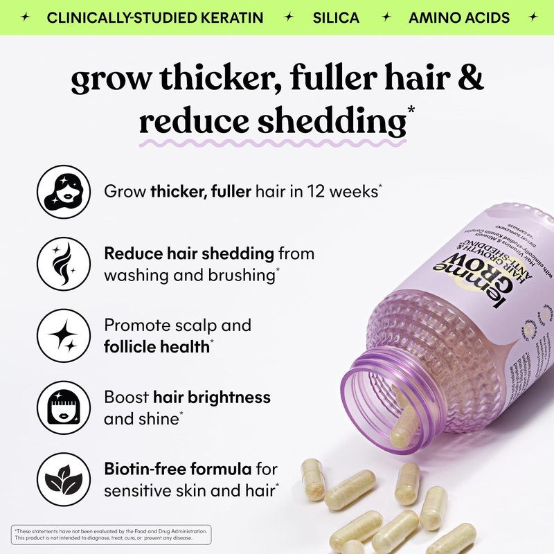 Lemme Grow Hair Growth Capsules for Women, Clinically Studied Keratin Complex, Visibly Thicker Hair & Reduced Shedding, Nourish Thinning Hair, Biotin-Free, 30 Count, 30-Day Supply