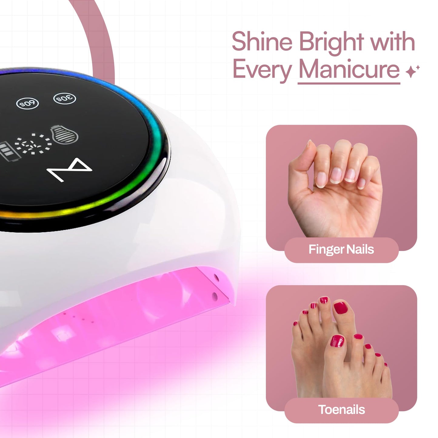 M - HaloLite LED Nail Curing Lamp 98W, 32 LEDs, Wireless Rechargeable with 5200mAh Battery, Fast UV/LED Gel Nail Dryer for Salon & Home Use, Long-Lasting, Portable, Cordless Design (Black)