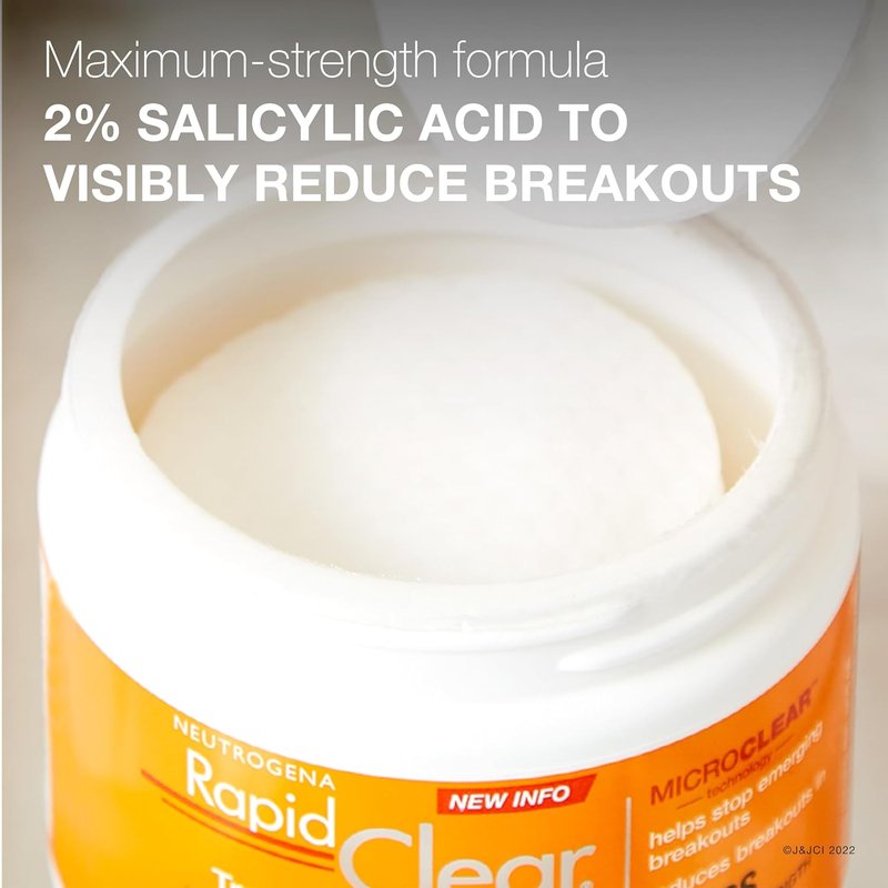 Neutrogena Rapid Clear Acne Face Pads - Maximum Strength 2% Salicylic Acid | Oil-Free Cleansing, 3 Pack