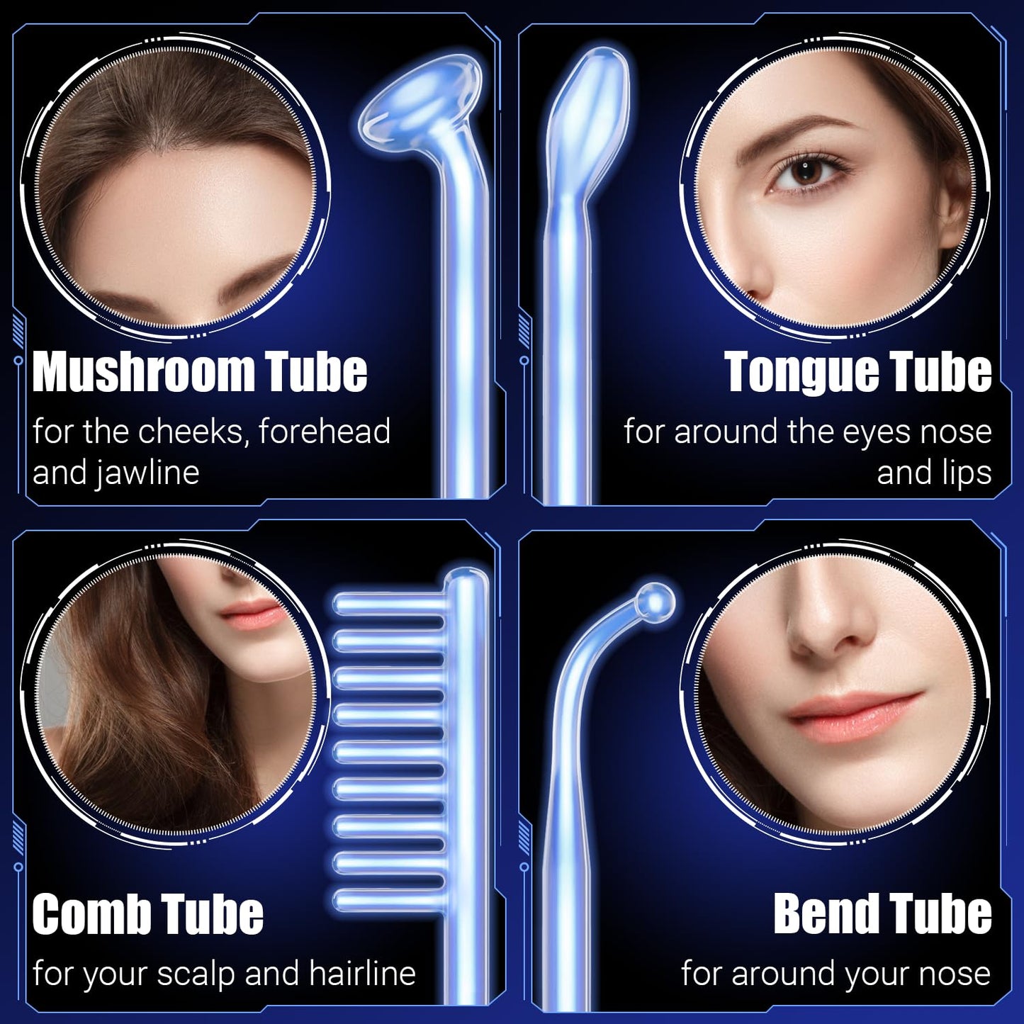 High Frequency Facial Wand - Uaike Portable Handheld Blue High Frequency Skin Facial Machine at Home - Skin Face Wand Device with 4 Different Blue Glass Tubes