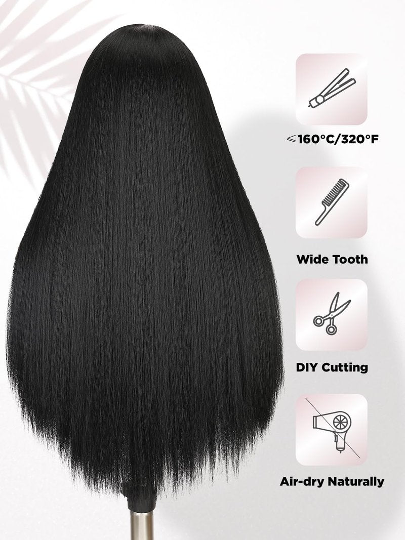 WIGRE Long Black Wigs Straight Middle Part Hair for Women Daily Use Synthetic Heat Resistant Wig for Party or Halloween Costume Full Black Wigs