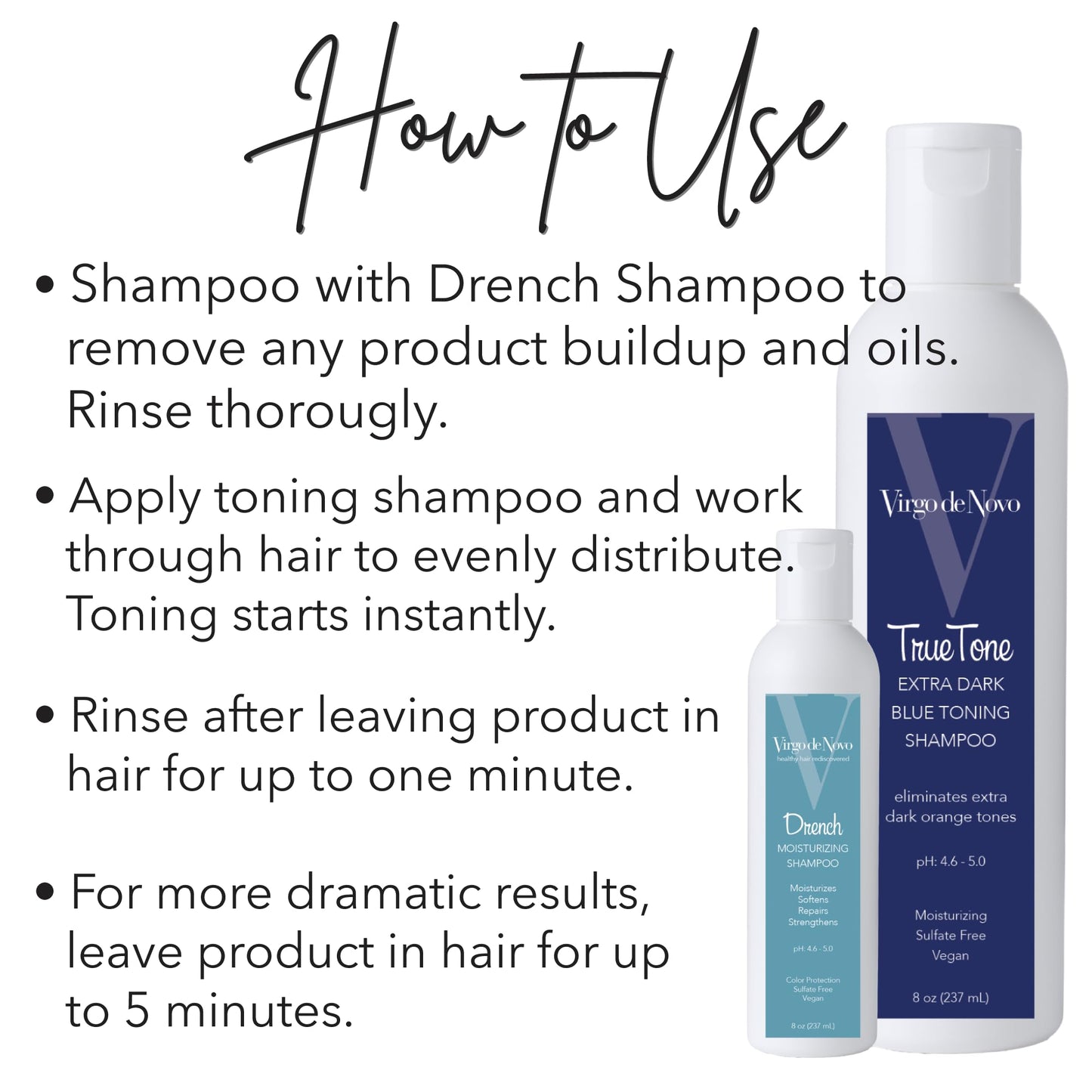 Virgo De Novo Extra Dark Blue Toning Shampoo - Maximum Tone Correction - 8 oz