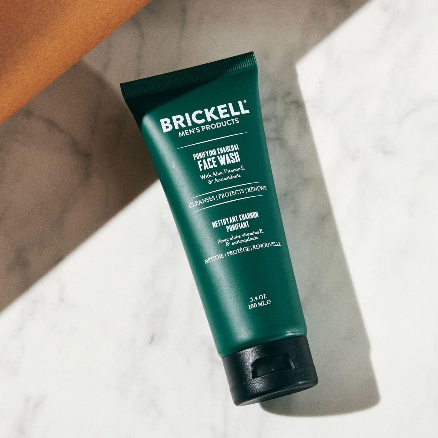 Brickell Men's Purifying Charcoal Face Wash for Men, Daily Facial Cleanser, With Charcoal, Vitamin E, and Hyaluronic Acid, 3.4 Ounce, Scented Men's Face Cleanser