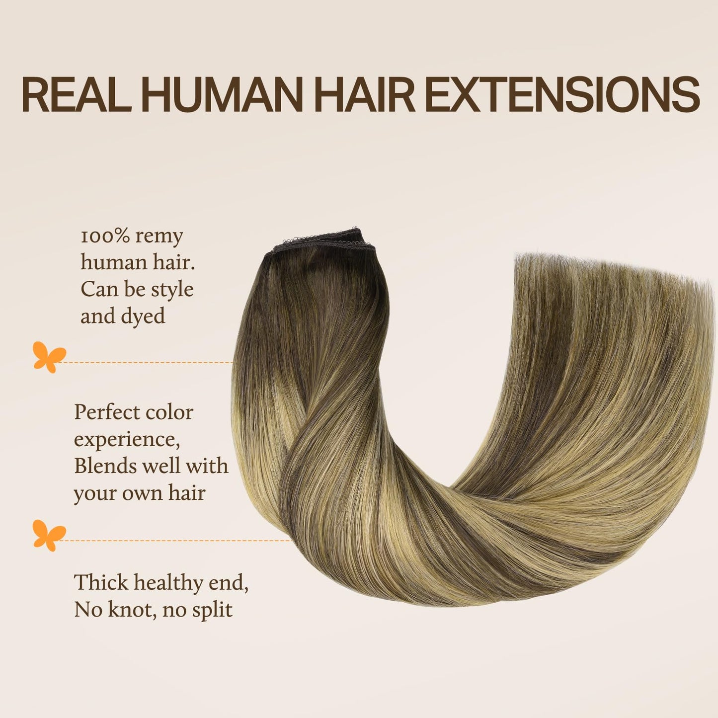 DOORES Wire Hair Extensions 14 Inch 75g Remy Human Wire Hair Extensions Invisible Transparent Line Adjustable Hairpieces Secret Extensions Straight Hair Balayage Chocolate Brown to Caramel Blonde