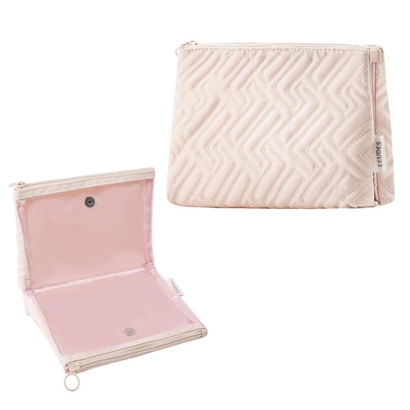 Leudes Makeup Bag Travel Essentials Cute Skincare Pouch Purse Cosmetic Bags for Women Traveling Make Up Organizer Portable Clear Case Toiletry Bag with Zipper (Pink, Medium)