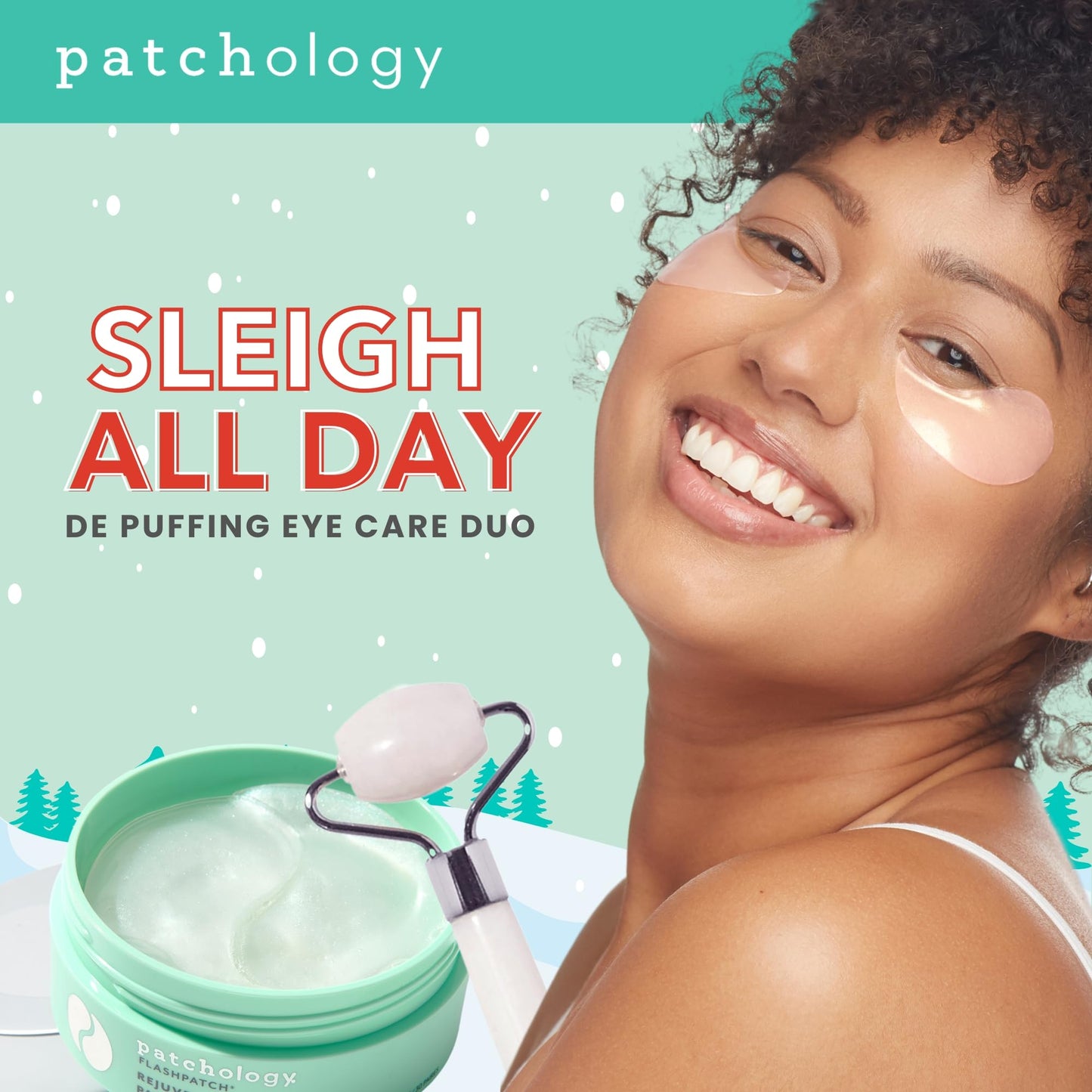 Patchology Holiday Gift Set | Christmas Gel Eye Patches & Roller Duo Kit