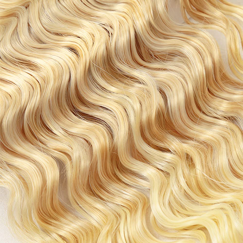 MLMYBAYEA P27/613 Human Hair Bundles Blonde Deep Wave Bundles 08 10 12 Inch Blonde Highlight Deep Wave Extensions Unproceesed Brazilian Virgin Hair For Women