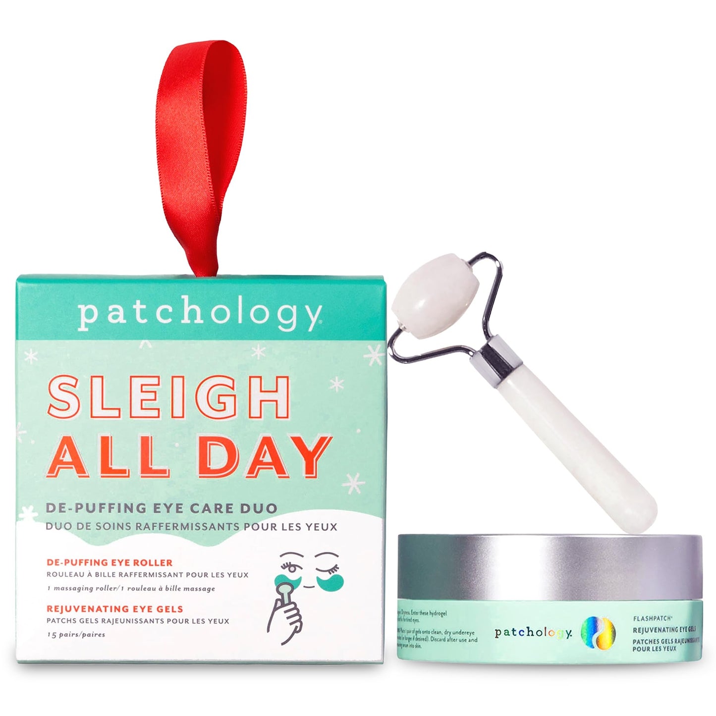 Patchology Holiday Gift Set | Christmas Gel Eye Patches & Roller Duo Kit