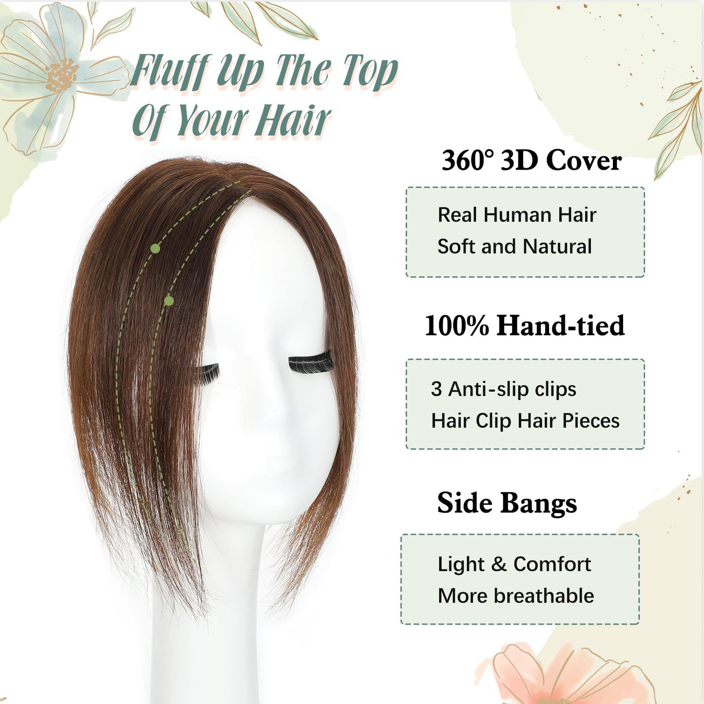 Real Human Hair Topper for Women with Thinning Hair 360 No Bangs Upgrade Lace Base Hand Hair-Tied Pieces for Women (Brown, 10Inch)