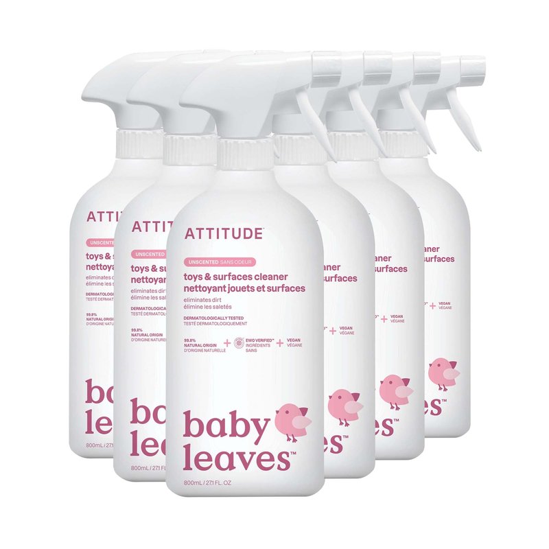 ATTITUDE Baby & Kids Toy Cleaner Spray, EWG Verified, Multi-Surface Cleaner for Toys, High Chairs & Play Areas, Naturally Derived, Vegan, Unscented, 27.1 Fl Oz (Pack of 6)