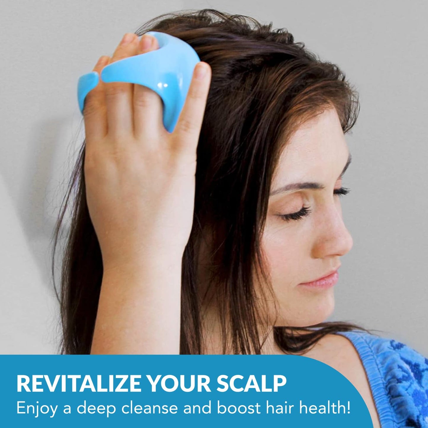Hair Scalp Massager and Shampoo Brush by Flathead Products - for Shower Dandruff Removal - Wet and Dry Use - Encourages Growth - Includes 2 Massage Removal Heads | Blue