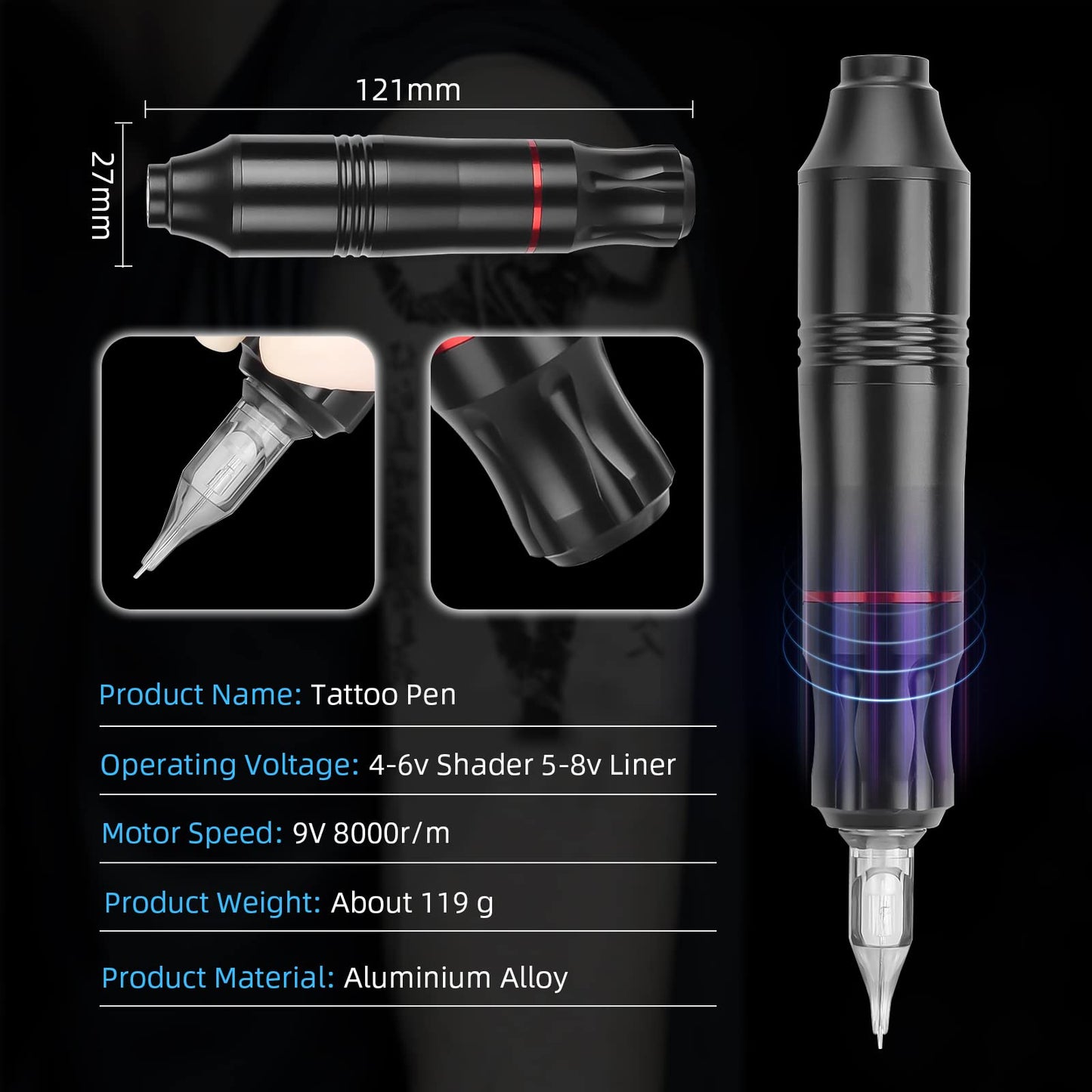 Tattoo Pen Kit ATOMUS Cartridge Tattoo Machine Kit Complete Tattoo Cartridge Needles Power Supply Inks Caps Kit for Tattoo Beginners Professional