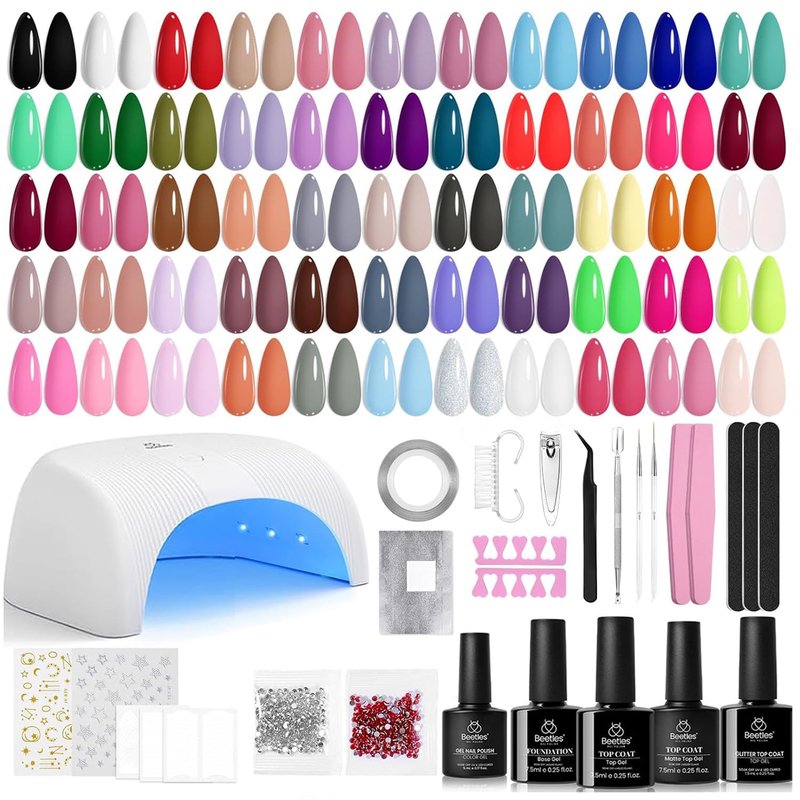 Beetles Gel Nail Polish Kit - 55 Vibrant Colors with UV Light | Complete DIY Manicure Set for Home Use