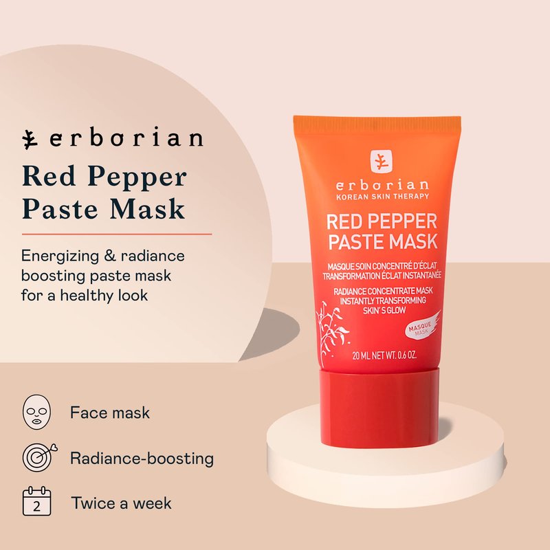 Erborian Red Pepper Paste Face Mask - Energizing & Radiance Boosting Facial Mask for Hydration & Glow with Vitamins C & E, Antioxidants & Soothing Liquorice Extract - Korean Skin Therapy – 0.6 oz