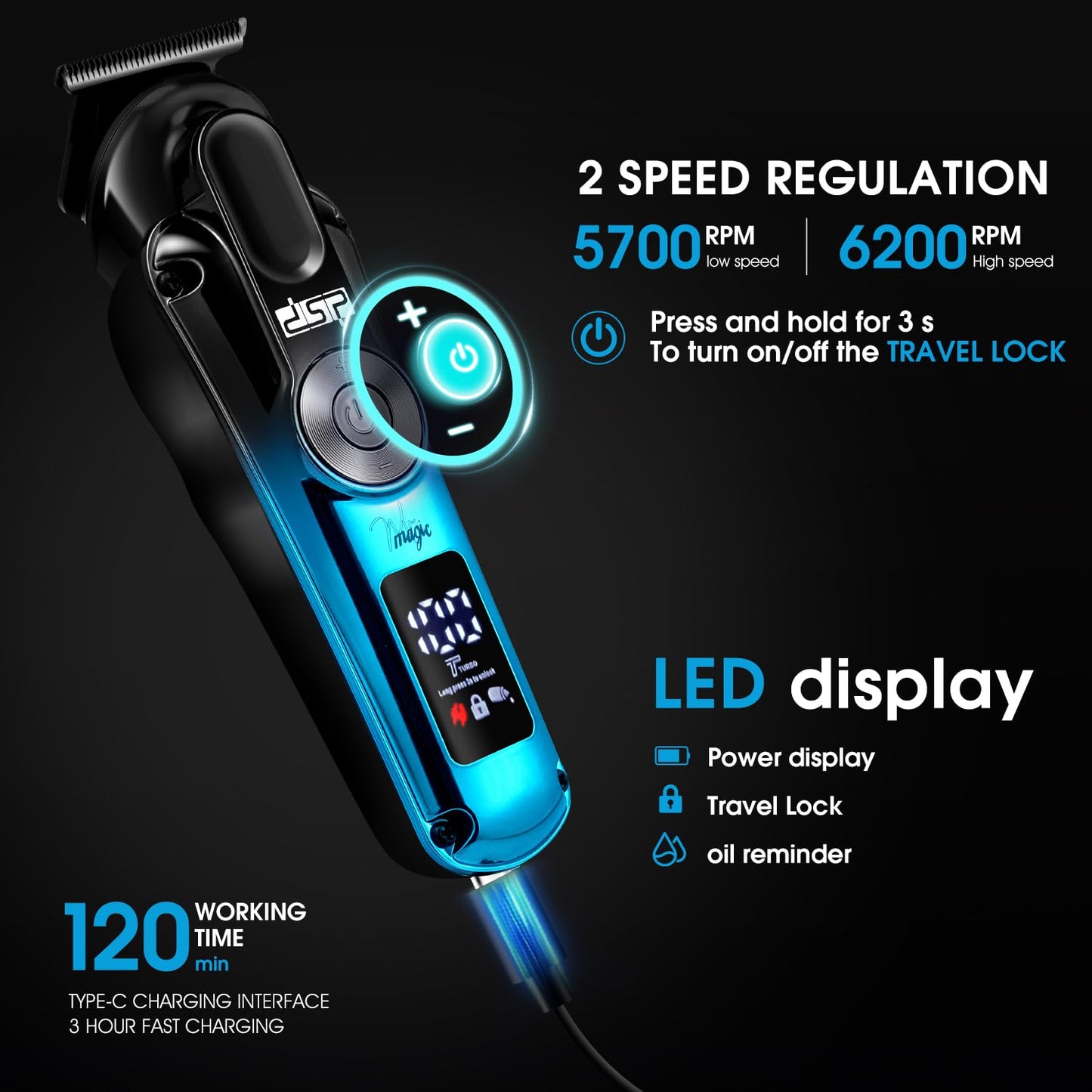 DSP® Beard Trimmer Rechargeable Body Grooming Sets Facial Hair Shaver for Nose Ear Public Hair Cutting Machine IPX7 Waterproof