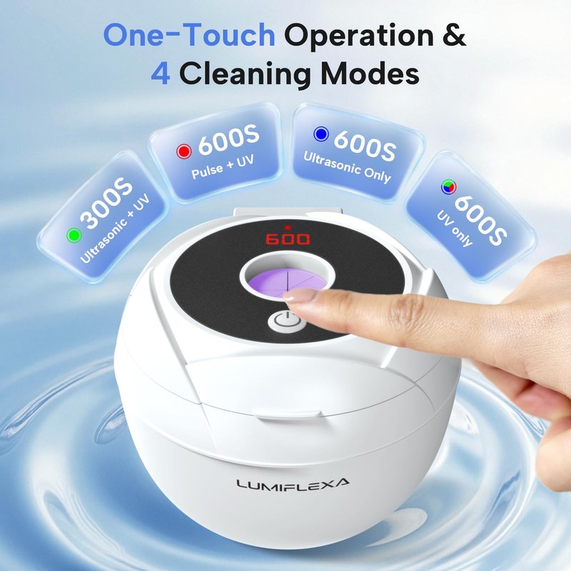 Lumiflexa Ultrasonic Retainer Cleaner-45kHz Retainer Cleaner Machine,4 Modes Ultrasonic Cleaner for Dentures, Aligners,Mouth Guards, Braces,Toothbrush,Jewelry-200ML Dental Pod(White)