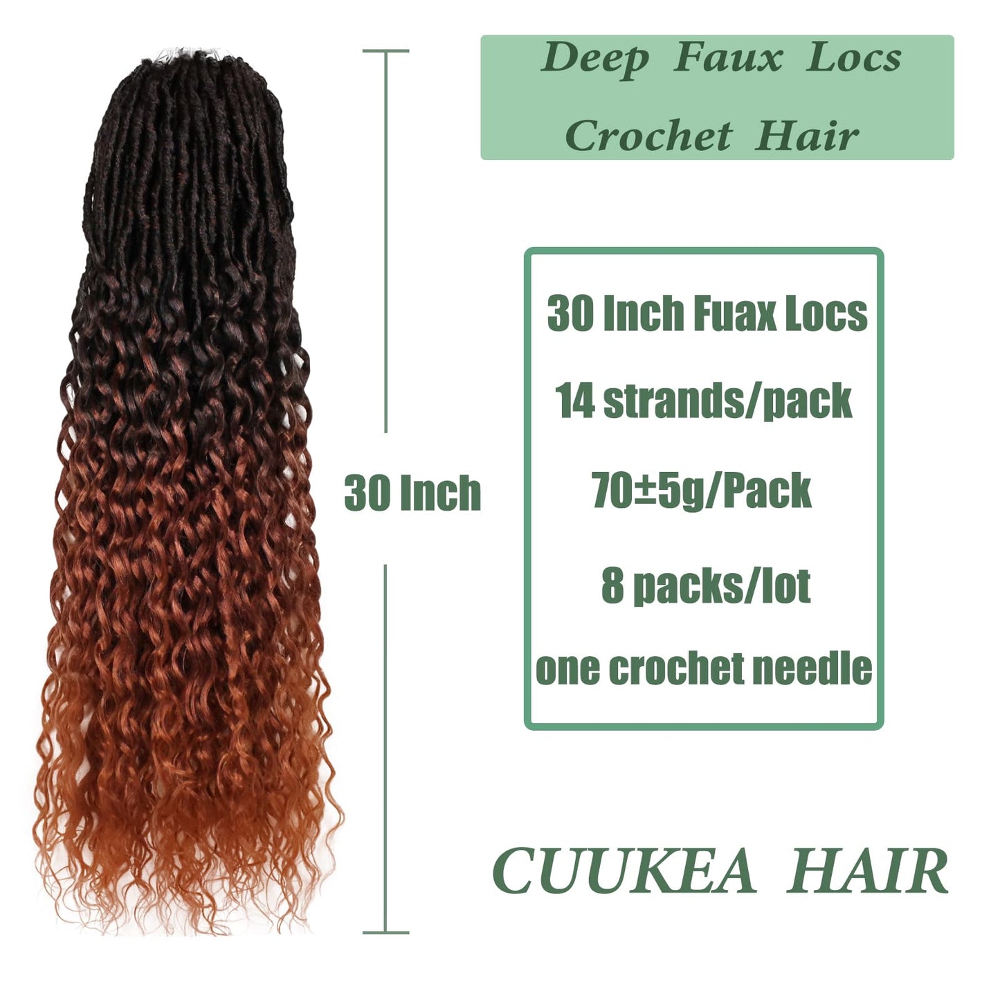 Deep Faux Locs Crochet Hair 30 Inch 8 Packs Goddess Locs Crochet Hair T350 Soft Loc Faux Loc Crochet Braids with Curly Ends Prelooped Deep Wave Croceht Braids for Black Women(Black mixed Ginger)