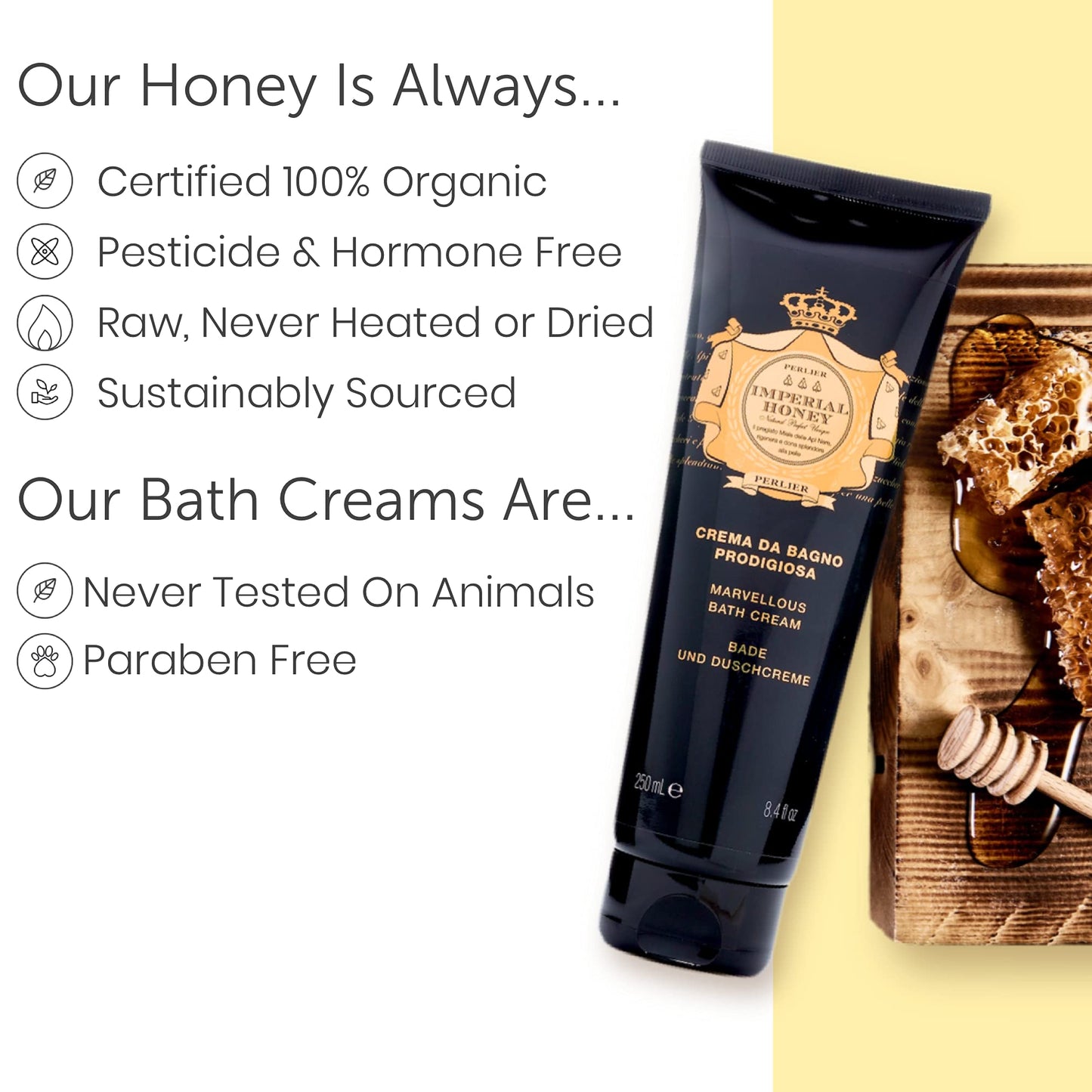Perlier Imperial Honey Shower & Bath Cream - Nourishing & Soothing Luxury Bath Cream Made With 100% Organic Italian Honey For Deep Moisturization And Hydration, 16.9 Fl Oz, 500 ml