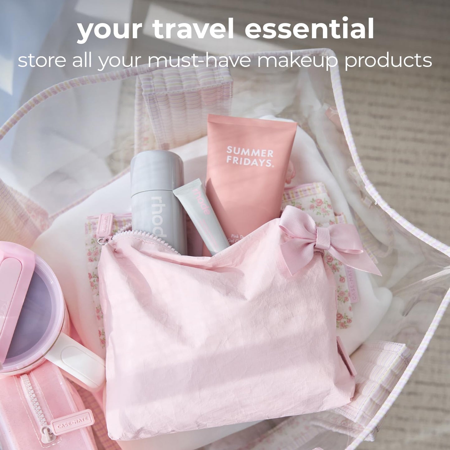 Case-Mate Essential Crinkle Bow Makeup Bag - Ballet Pink
