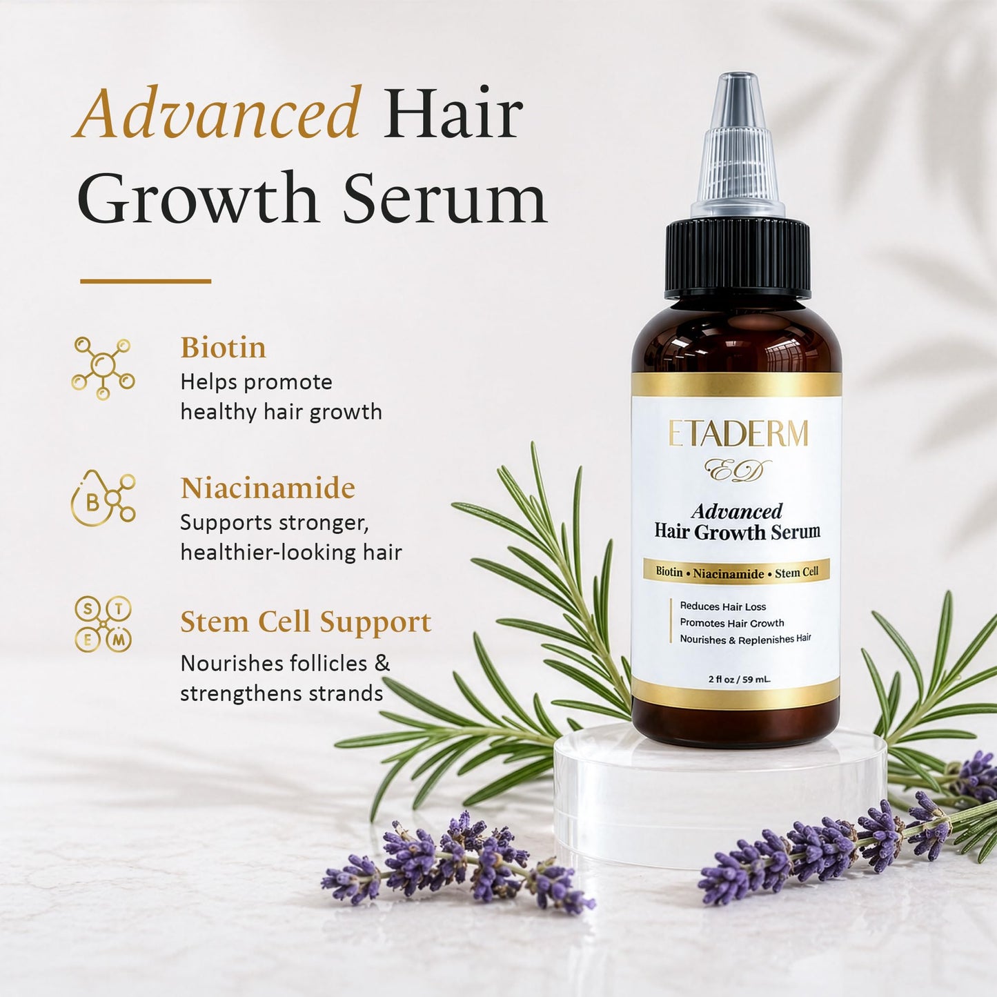 ETADERM Advanced Hair Growth Serum - Hair Growth Oil with Aloe Vera Biotin, Caffeine & Keratin - Hair Oils Stimulates Growth, Moisturizes & Conditions Scalp - Hair Serum for Thicker Fuller Hair 60ml