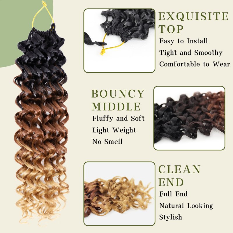 7 Packs Curly Crochet Hair for Black Women 18 Inch GOGO Curl Deep Ocean Wave Crochet Hair Synthetic Bohemian Crochet Braids(18 inch, T1B/30/27)