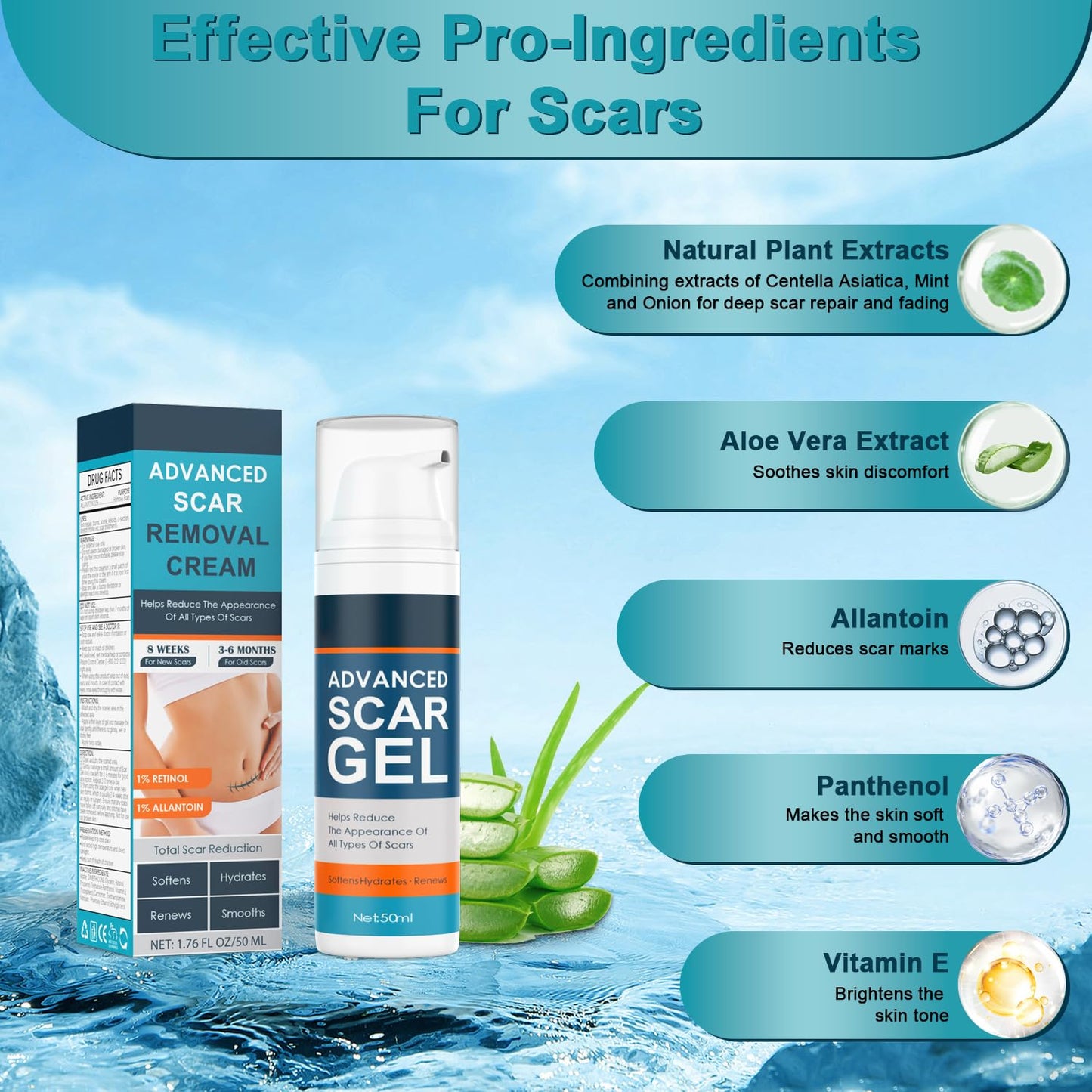 Scar Cream - Advanced Scar Gel for Old & New Scars | Professional Removal for Face, Body, Acne & More - 1.76oz