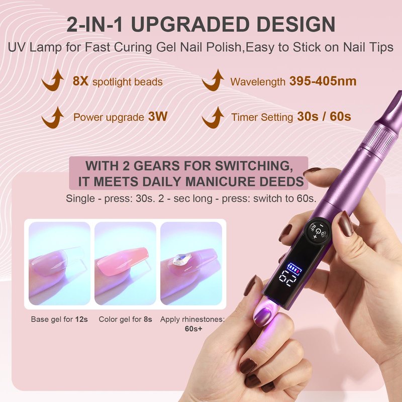 Electric Nail Drill Rechargeable Professional,2 in 1 Nail Grinder & UV Lamp Combo,35000 RPM,Portable Cordless Nail File Machine for Acrylic Nails,Gel Polishing,Shaping Nails,Manicure Art Tools