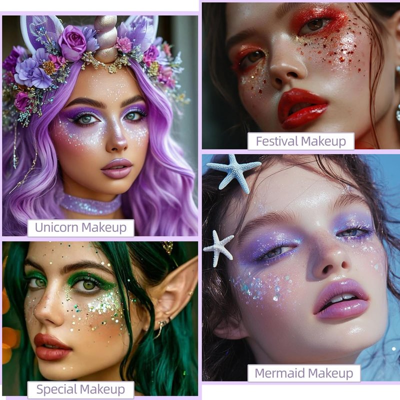 Body Glitter Clear White Body Glitter Face Glitter Hair Glitter Gel Singer Concerts Music Festival Rave Accessori Face Paint 6 Shapes Chunky Glitter Gel for Women Girls