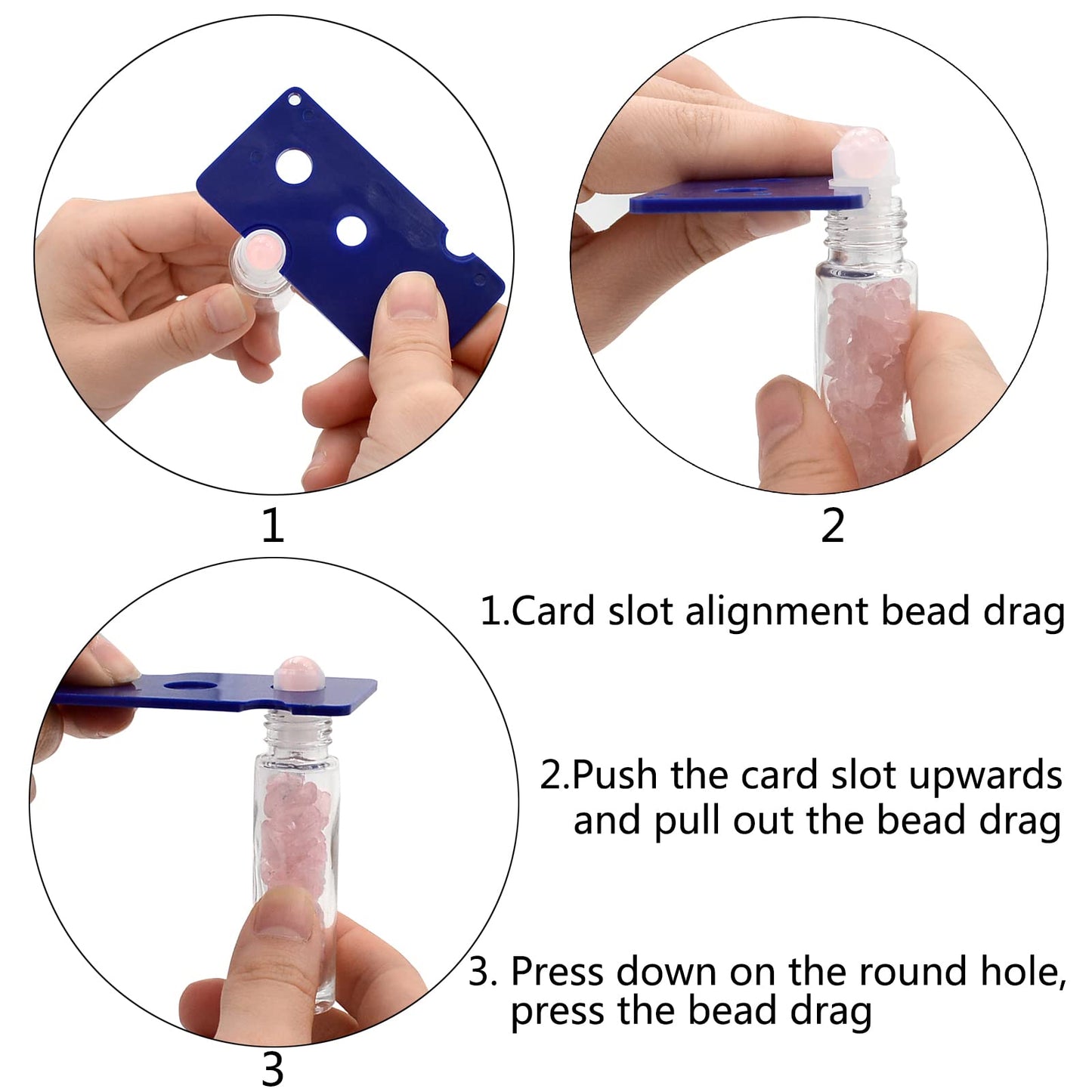 Essential Oil Roller Bottle 10ml w EVA Carrying Travel Case（Clear Glass Bottle with silver Cap、10pack、Gemstone Roller Balls、Healing Crystal Chips Inside、Opener)Gemstone Roller Ball Bottles