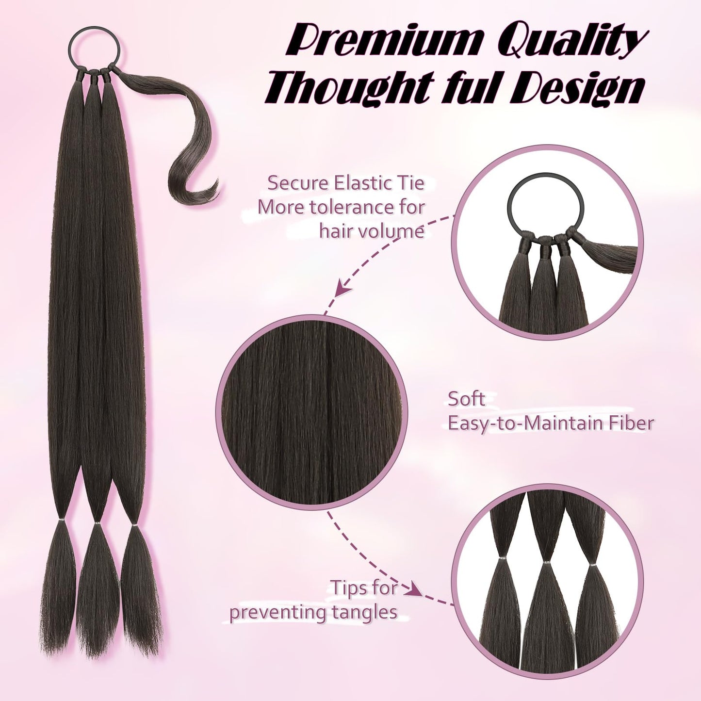 Generic 2PCS Long Braid Ponytail Extension, 34 Inches