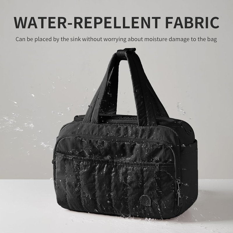 Travel Toiletry Bag for Women - Lightweight Wide-Open Makeup Organizer | Water-Resistant, Multiple Pockets, Mousse Black