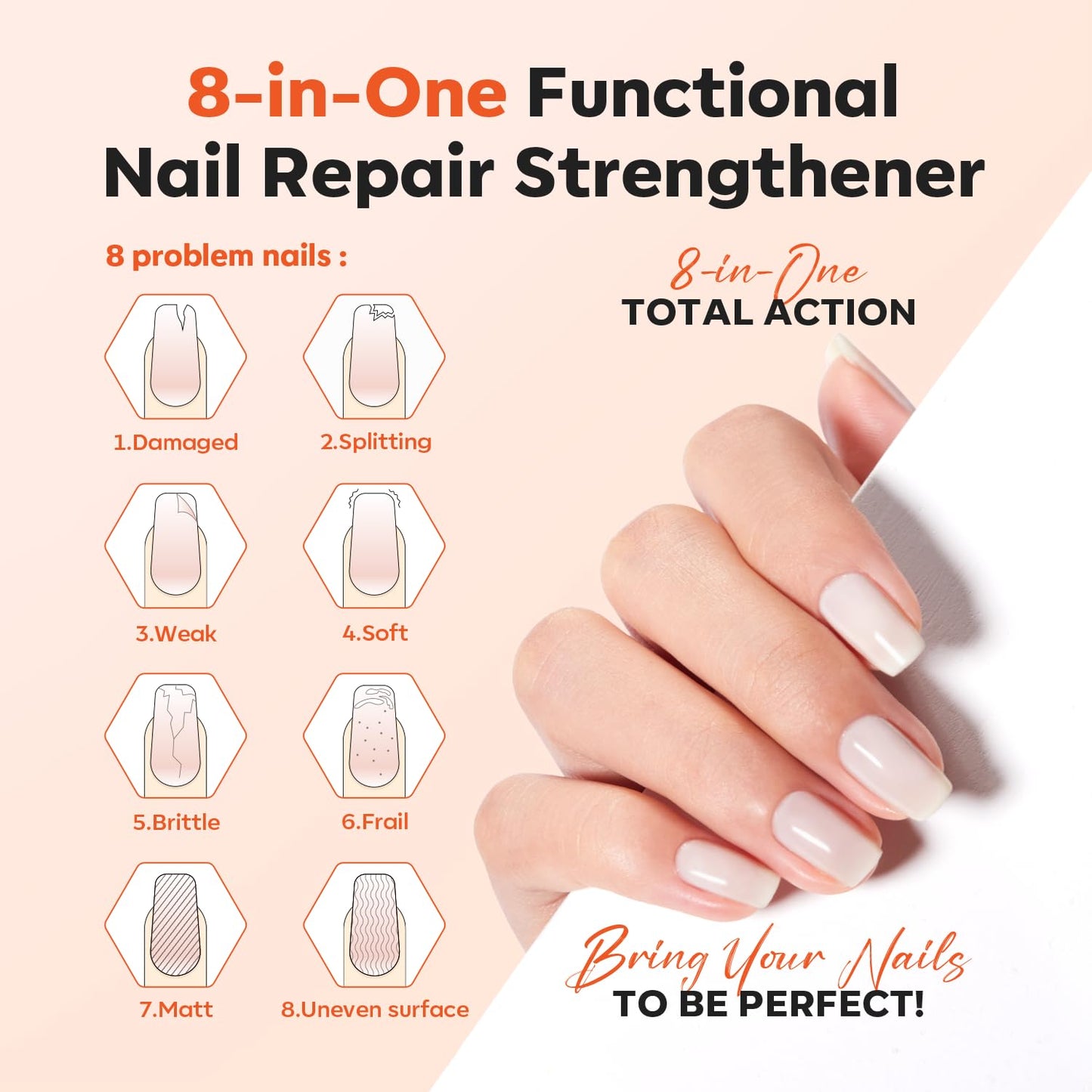 modelones Nail Strengthener, Milky White Nail Polish Nail Repair for Damaged Nails Hardener Quick Dry Nail Growth Polish Natural Nail Concealer Foundation Strengthening Polish Gifts for Women 15ml