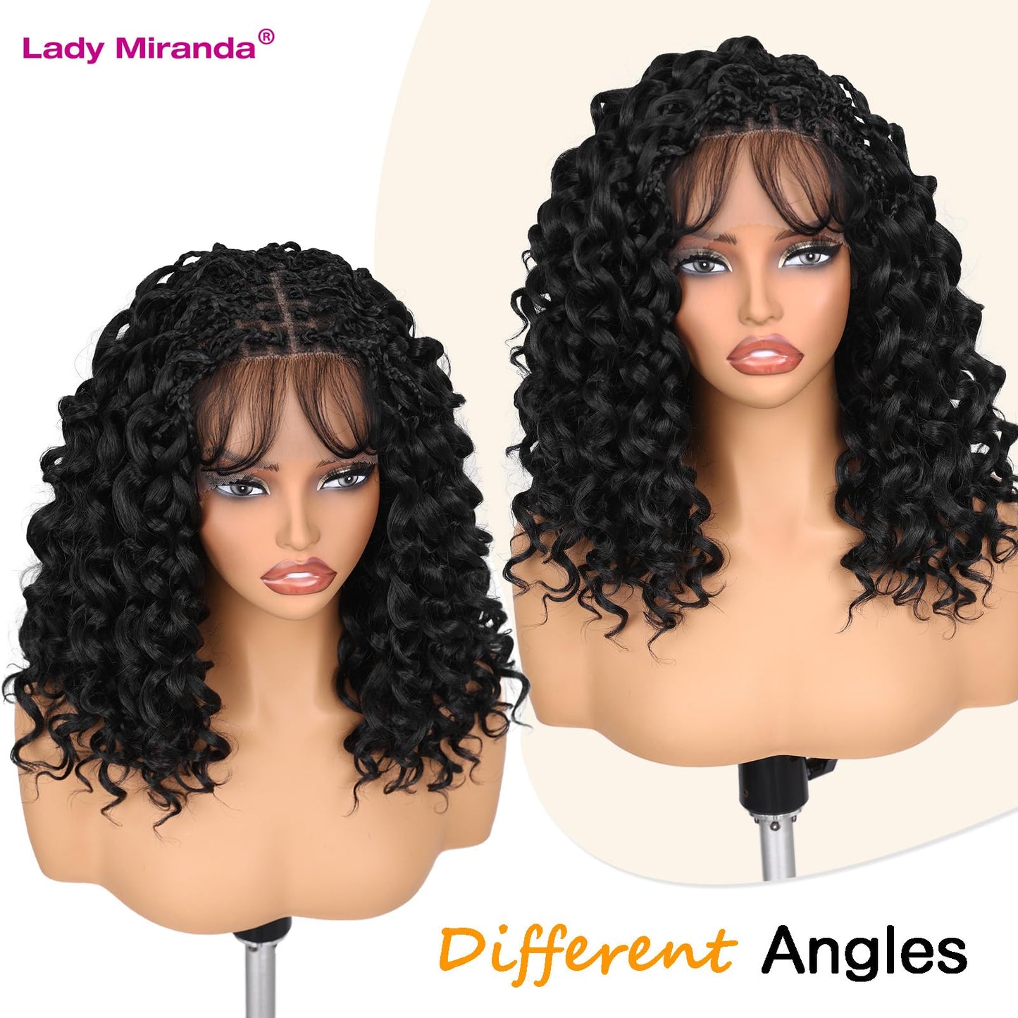 Lady Miranda Double Full Lace Braided Wigs for Black Women 12 Inch Box Briad Curly Wigs Lightweight Knotless GoGo Curl Wig Synthetic Braided Wigs with Natural Bouncy Curl (Natural Black,12 Inch)